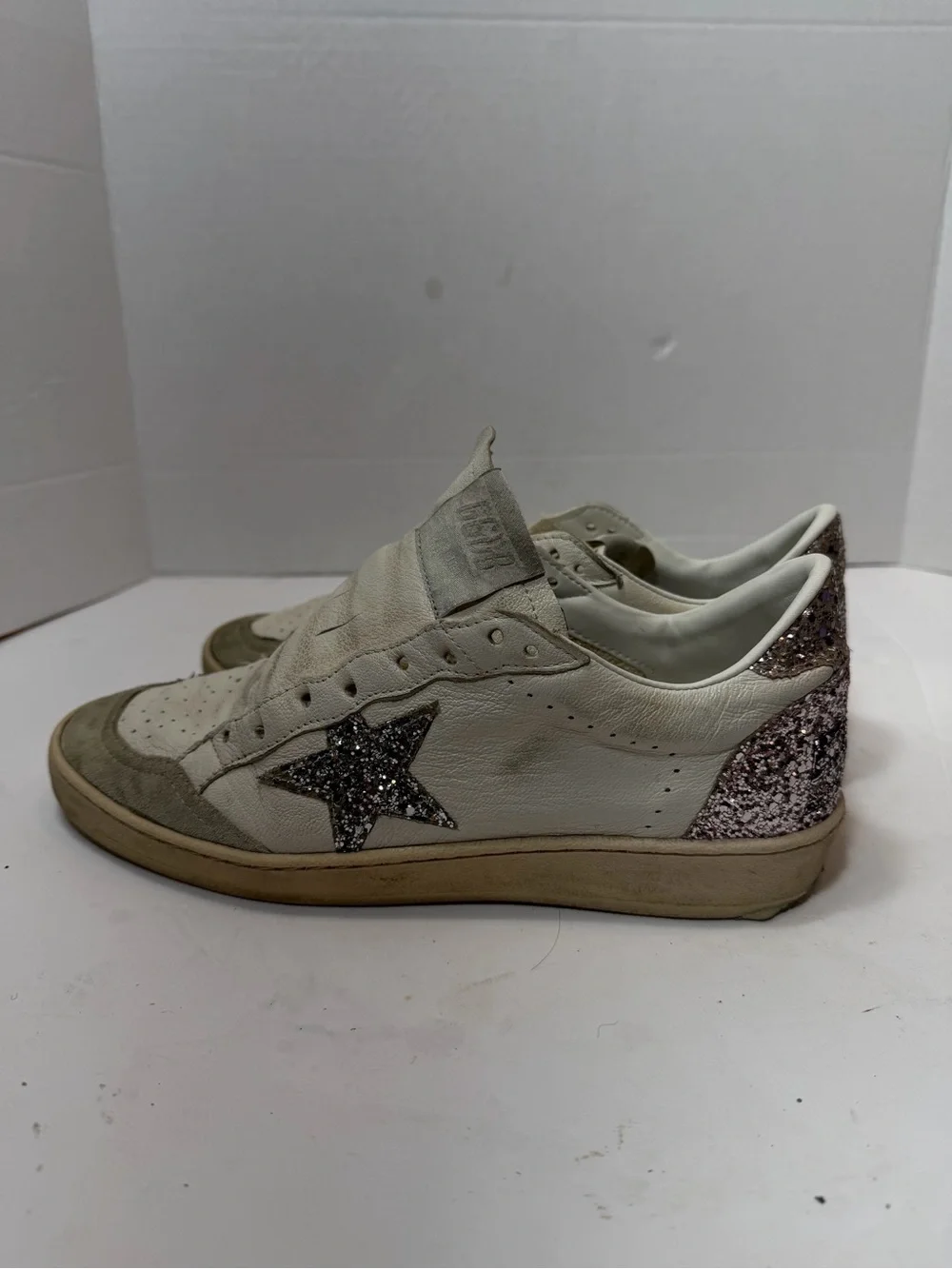 Golden Goose White Sneakers with Silver Glitter size 39(8.5US) no laces - Picture 5 of 10